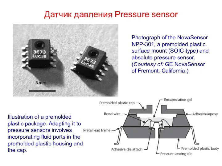 Photograph of the NovaSensor NPP-301, a premolded plastic, surface mount (SOIC-type)