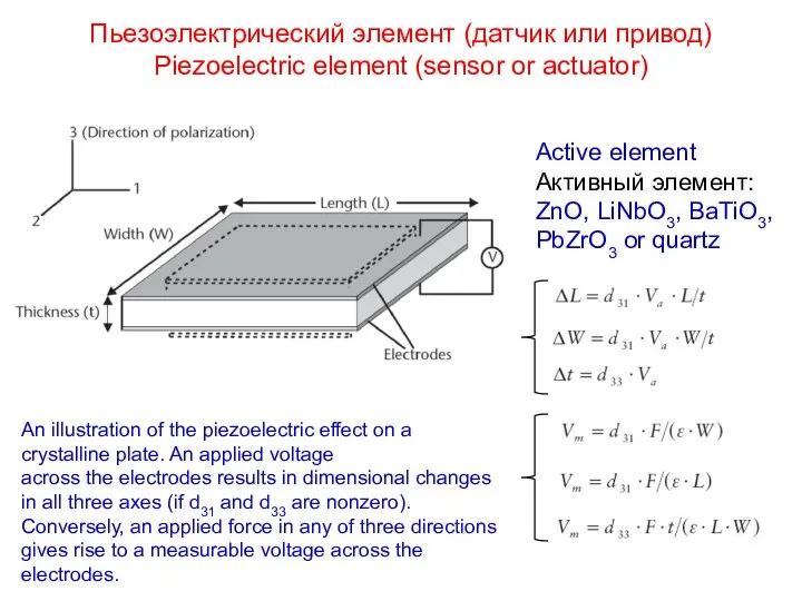 Пьезоэлектрический элемент (датчик или привод) Piezoelectric element (sensor or actuator) An