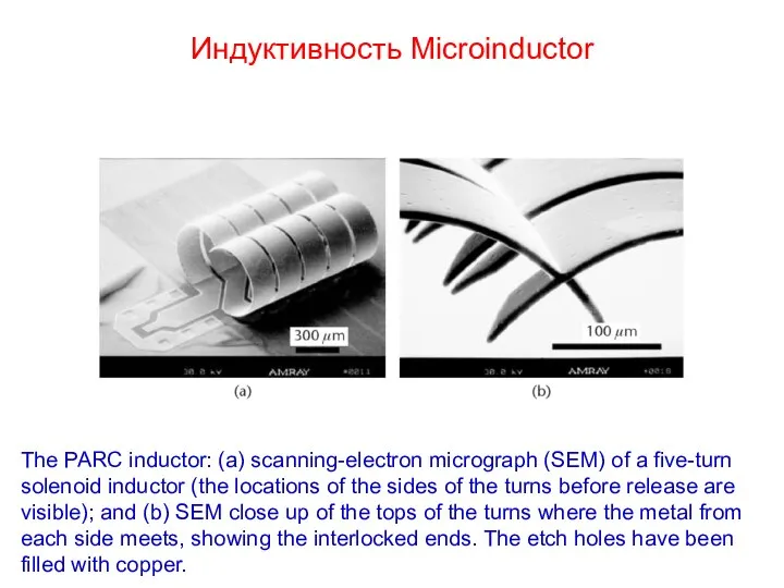 Индуктивность Microinductor The PARC inductor: (a) scanning-electron micrograph (SEM) of a