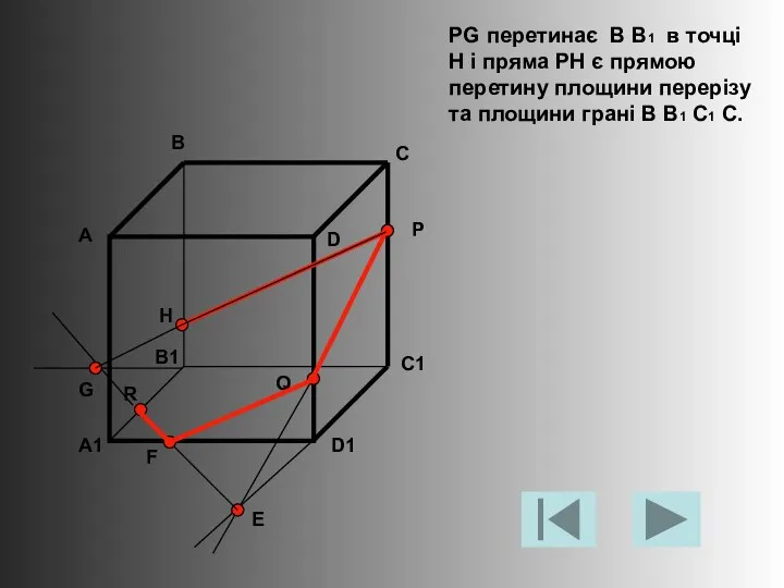 PG перетинає B B1 в точці H і пряма PH є