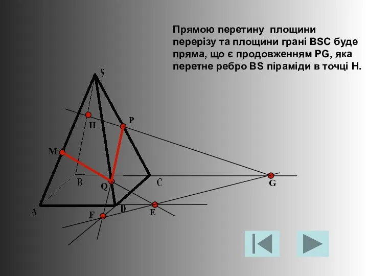 M P Q Е F G Прямою перетину площини перерізу та