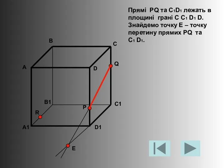 Прямі PQ та C1D1 лежать в площині грані C C1 D1