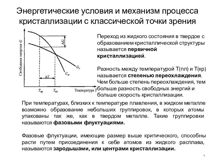 Энергетические условия и механизм процесса кристаллизации с классической точки зрения Переход