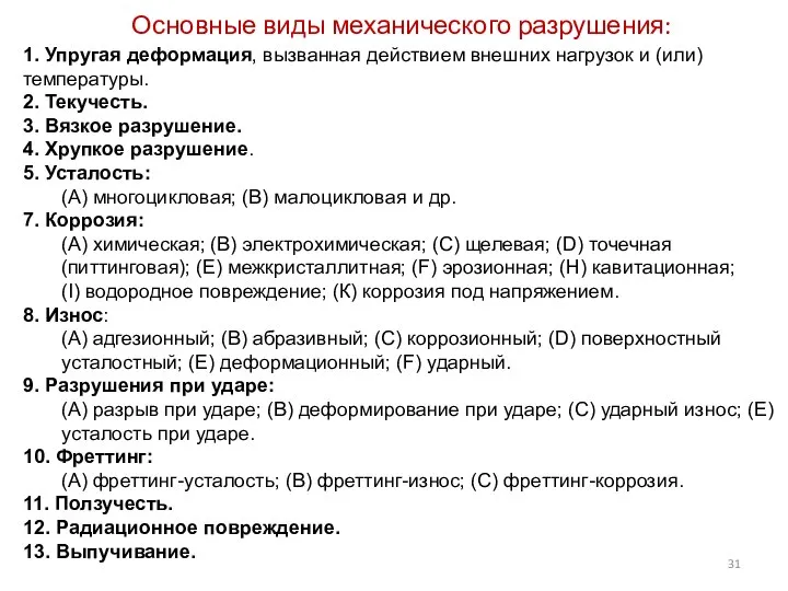 Основные виды механического разрушения: 1. Упругая деформация, вызванная действием внешних нагрузок