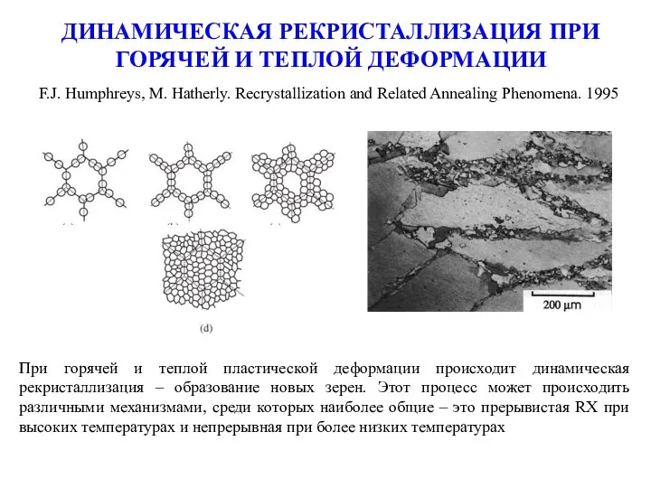 ДИНАМИЧЕСКАЯ РЕКРИСТАЛЛИЗАЦИЯ ПРИ ГОРЯЧЕЙ И ТЕПЛОЙ ДЕФОРМАЦИИ При горячей и теплой