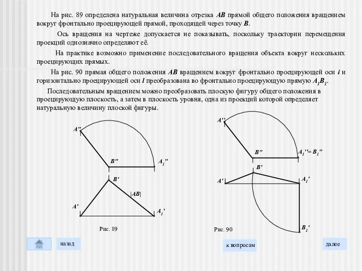 Рис. 90 На рис. 89 определена натуральная величина отрезка АВ прямой