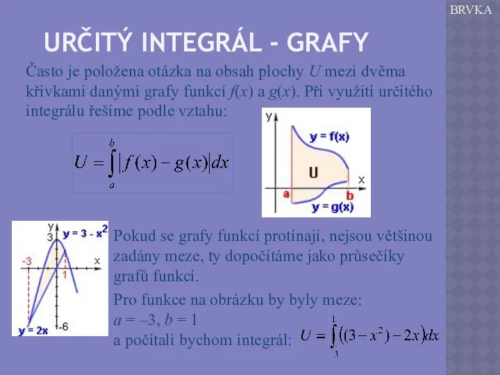 URČITÝ INTEGRÁL - GRAFY BRVKA Často je položena otázka na obsah