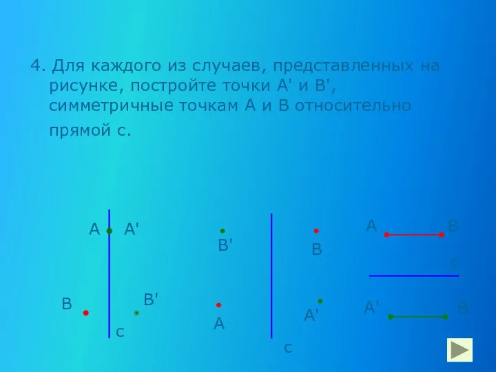 4. Для каждого из случаев, представленных на рисунке, постройте точки А'