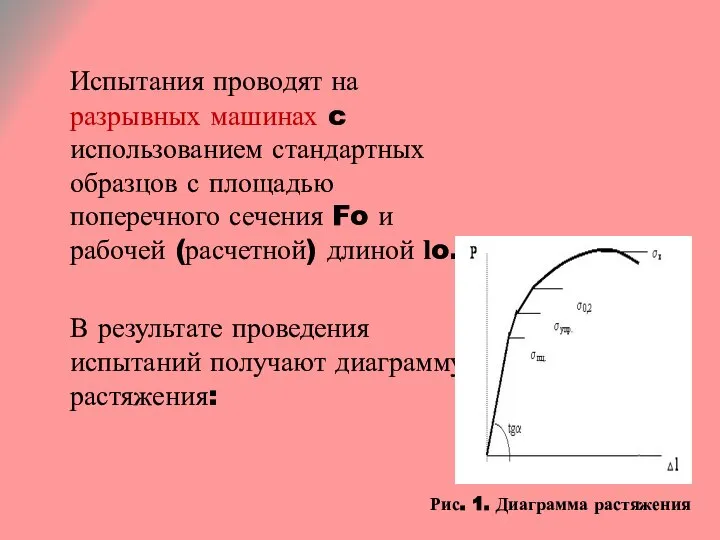 Испытания проводят на разрывных машинах c использованием стандартных образцов с площадью