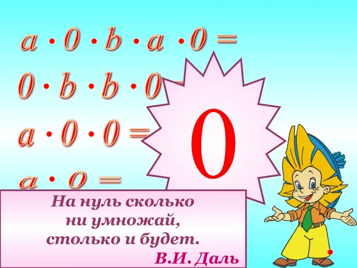 0 На нуль сколько ни умножай, столько и будет. В.И. Даль