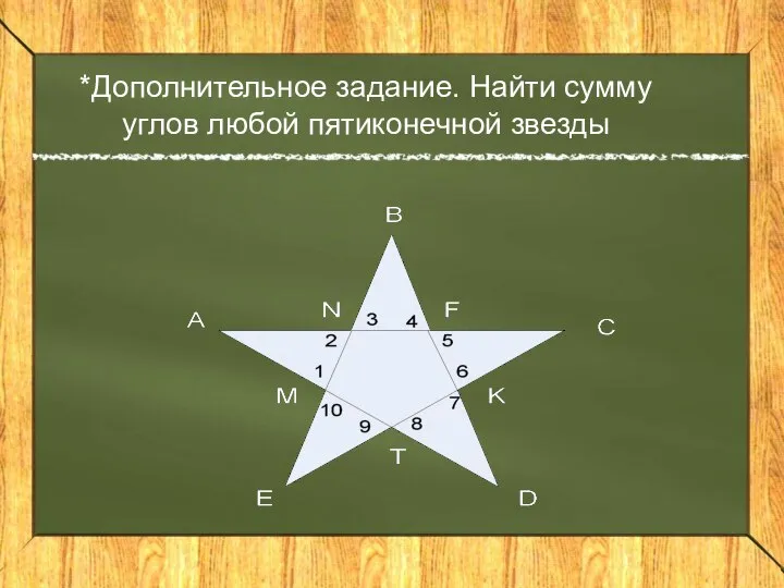 *Дополнительное задание. Найти сумму углов любой пятиконечной звезды