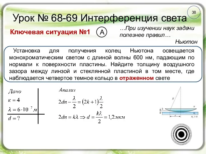 38 Урок № 68-69 Интерференция света Ключевая ситуация №1 …При изучении