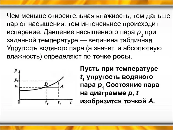 Чем меньше относительная влажность, тем дальше пар от насыщения, тем интенсивнее