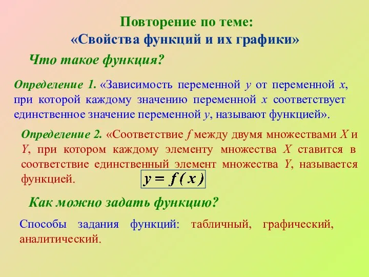 Повторение по теме: «Свойства функций и их графики» Что такое функция?