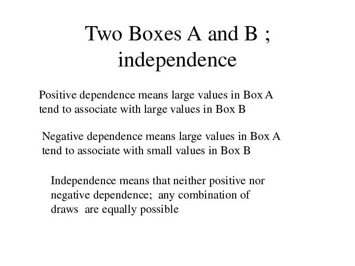 Two Boxes A and B ; independence Independence means that neither