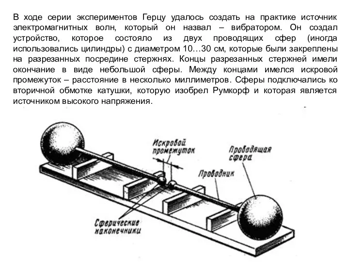 В ходе серии экспериментов Герцу удалось создать на практике источник электромагнитных