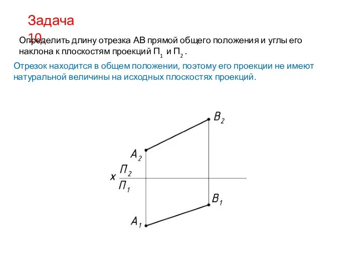 Задача 10. Определить длину отрезка АВ прямой общего положения и углы