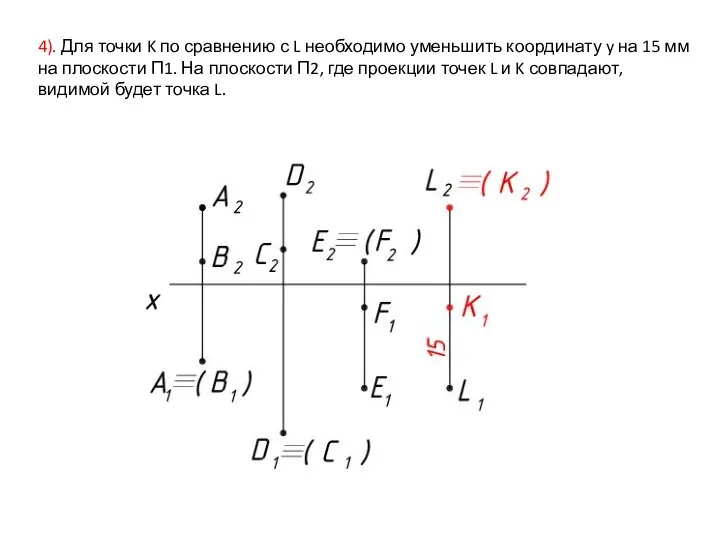 4). Для точки K по сравнению с L необходимо уменьшить координату