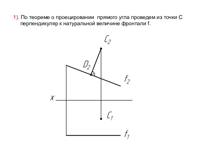 1). По теореме о проецировании прямого угла проведем из точки C