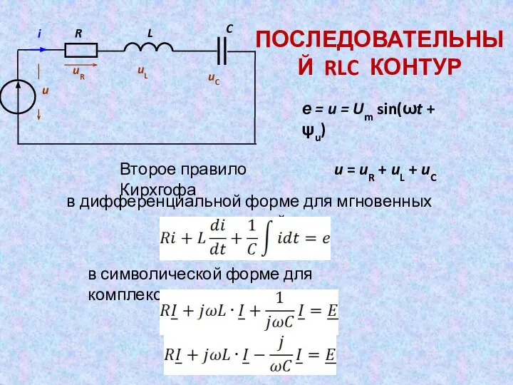 ПОСЛЕДОВАТЕЛЬНЫЙ RLC КОНТУР е = u = Um sin(ωt + ψu)