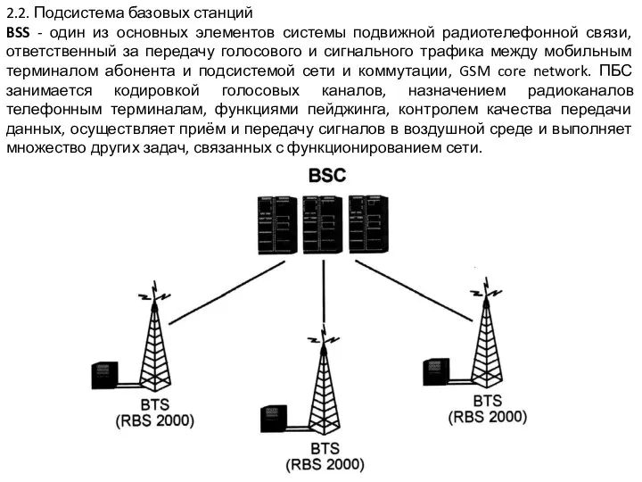 2.2. Подсистема базовых станций BSS - один из основных элементов системы