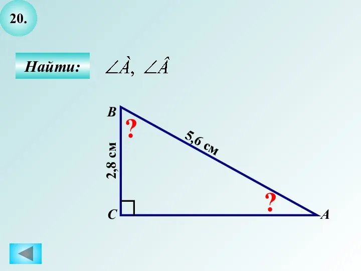 20. Найти: А B C ? ? 5,6 см 2,8 см