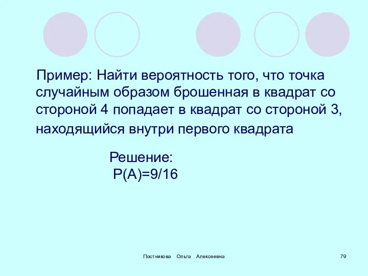 Постникова Ольга Алексеевна Пример: Найти вероятность того, что точка случайным образом