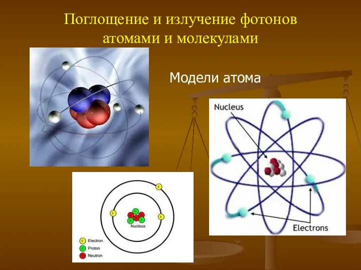 Поглощение и излучение фотонов атомами и молекулами Модели атома