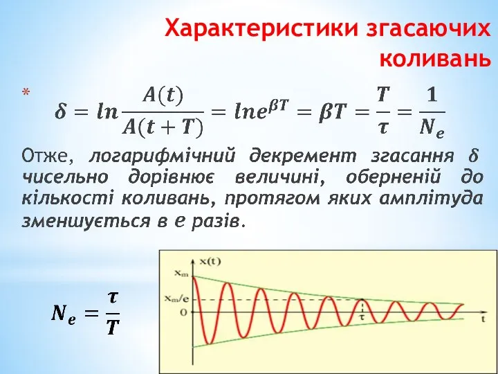 Характеристики згасаючих коливань