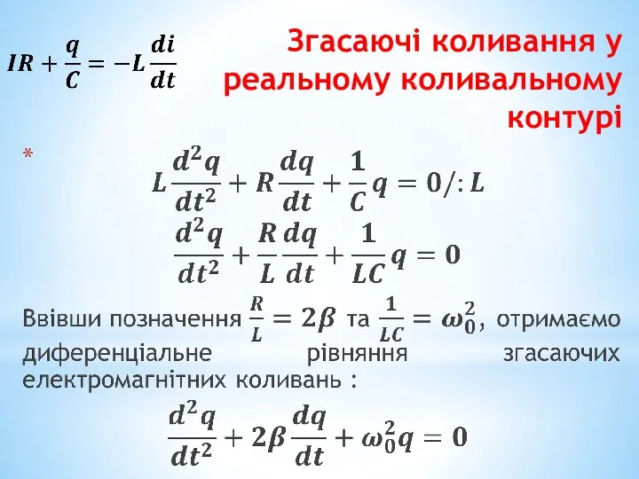 Згасаючі коливання у реальному коливальному контурі