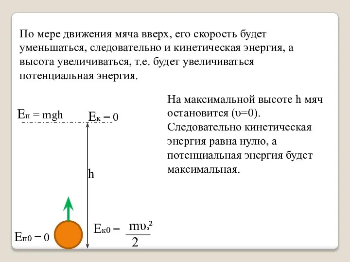 По мере движения мяча вверх, его скорость будет уменьшаться, следовательно и