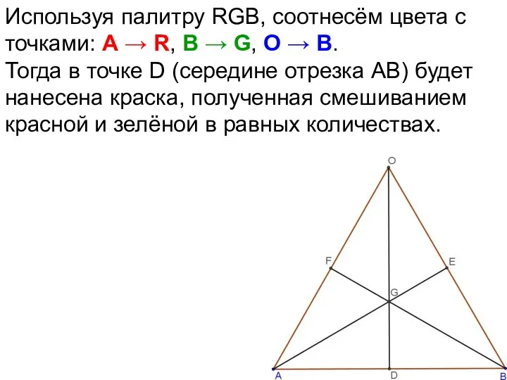 Используя палитру RGB, соотнесём цвета с точками: А → R, В