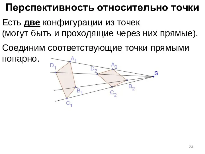 Перспективность относительно точки Есть две конфигурации из точек (могут быть и