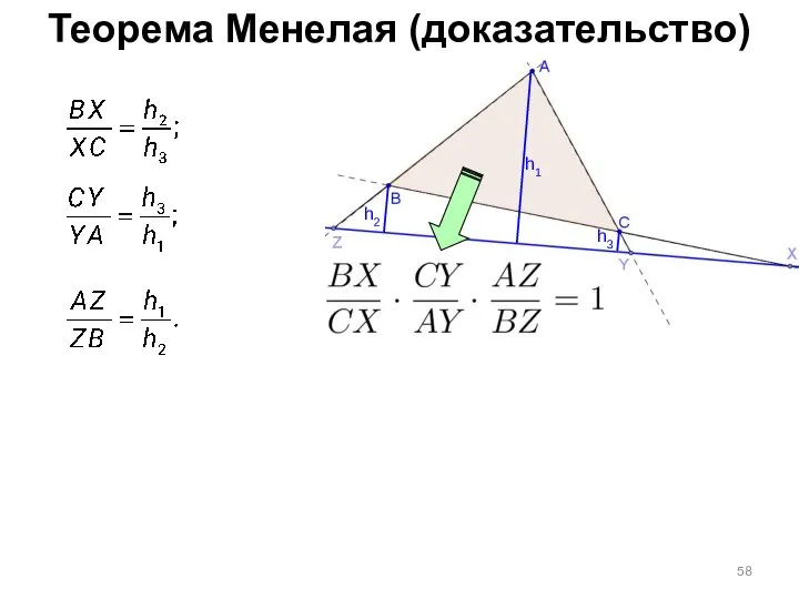Теорема Менелая (доказательство) h1 h3 h2