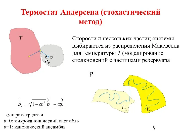 Термостат Андерсена (стохастический метод) Скорости v нескольких частиц системы выбираются из