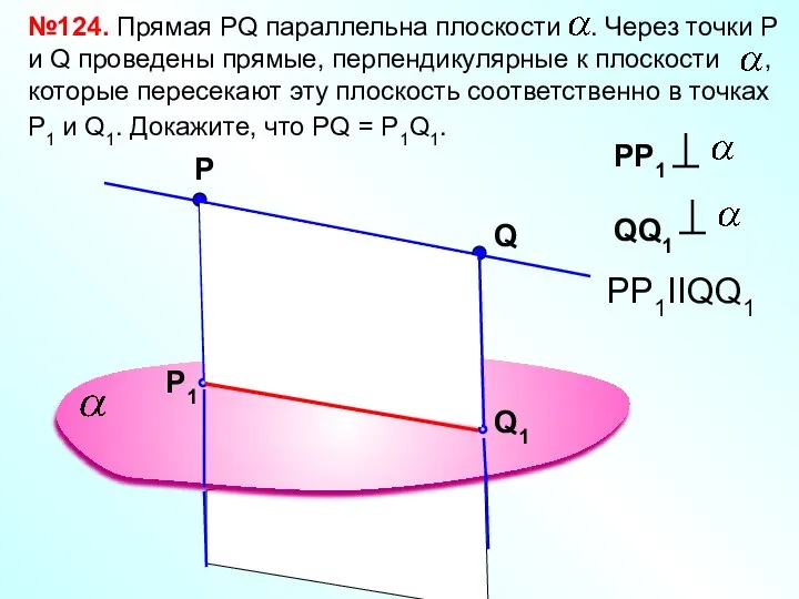 Р №124. Прямая РQ параллельна плоскости . Через точки Р и