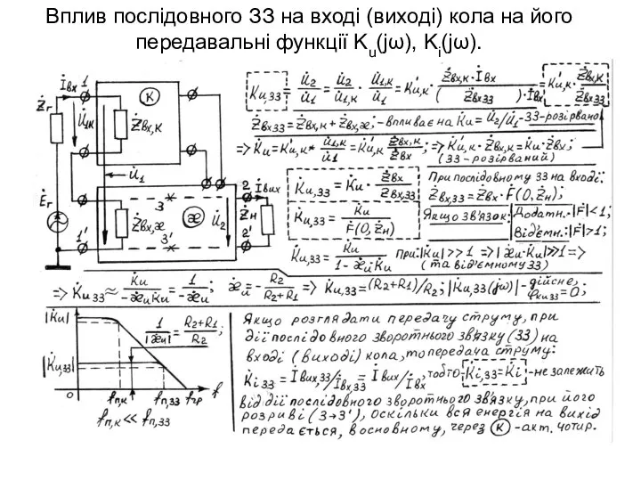 Вплив послідовного ЗЗ на вході (виході) кола на його передавальні функції Ku(jω), Ki(jω).