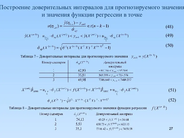 Построение доверительных интервалов для прогнозируемого значения и значения функции регрессии в