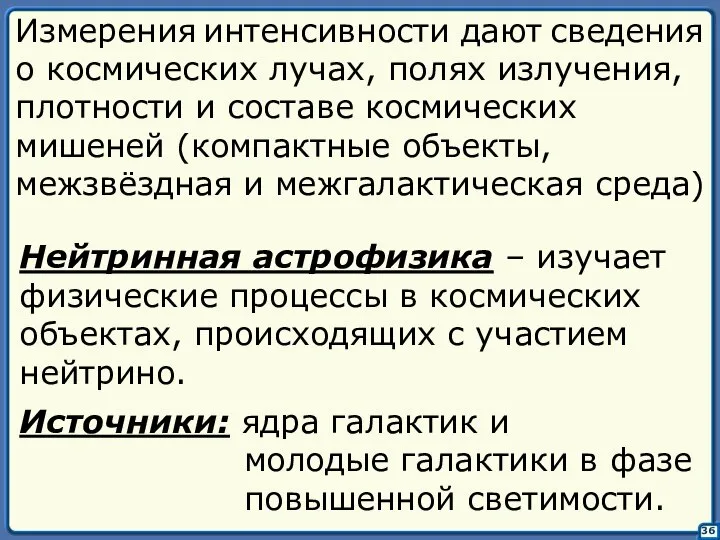 36 Измерения интенсивности дают сведения о космических лучах, полях излучения, плотности