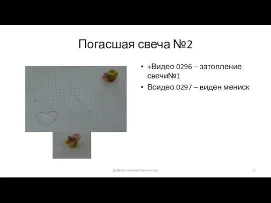 Погасшая свеча №2 +Видео 0296 – затопление свечи№1 Всидео 0297 – виден мениск Добавить нижний колонтитул