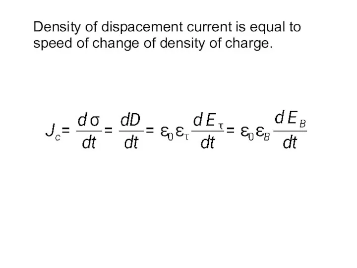 Density of dispacement current is equal to speed of change of density of charge.