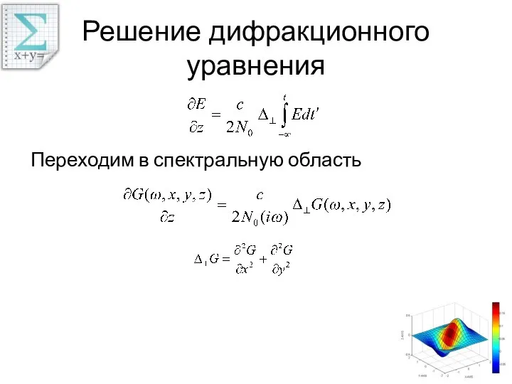 Решение дифракционного уравнения Переходим в спектральную область