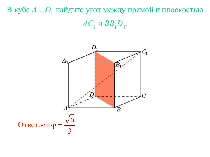 В кубе A…D1 найдите угол между прямой и плоскостью AC1 и BB1D1.