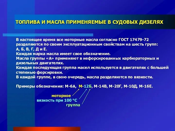 ТОПЛИВА И МАСЛА ПРИМЕНЯЕМЫЕ В СУДОВЫХ ДИЗЕЛЯХ В настоящее время все