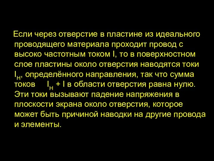 Если через отверстие в пластине из идеального проводящего материала проходит провод