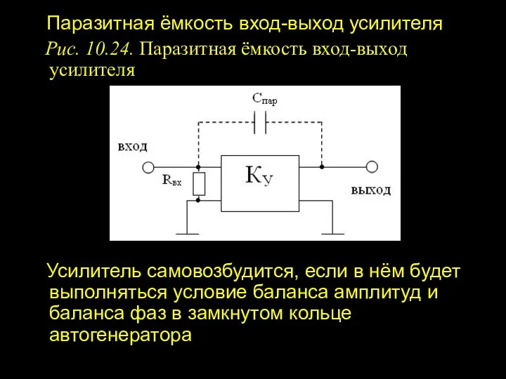 Паразитная ёмкость вход-выход усилителя Рис. 10.24. Паразитная ёмкость вход-выход усилителя Усилитель