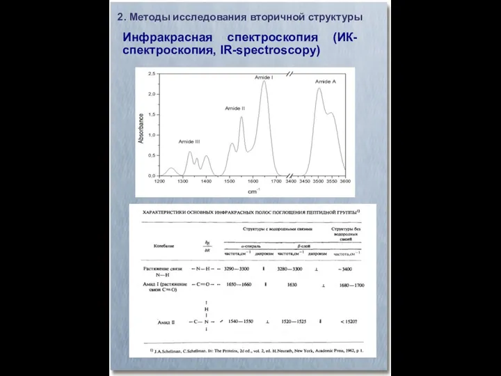 Инфракрасная спектроскопия (ИК-спектроскопия, IR-spectroscopy)‏ 2. Методы исследования вторичной структуры