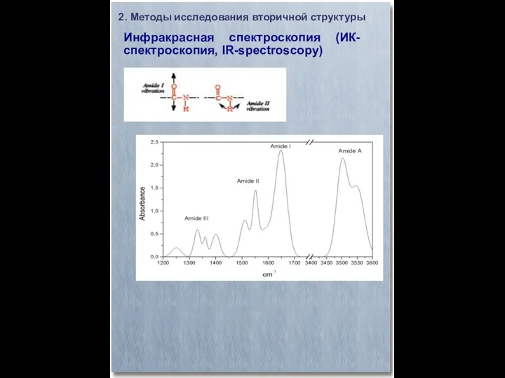 Инфракрасная спектроскопия (ИК-спектроскопия, IR-spectroscopy)‏ 2. Методы исследования вторичной структуры