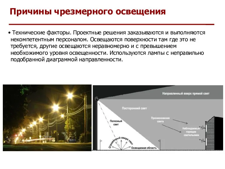 Причины чрезмерного освещения Технические факторы. Проектные решения заказываются и выполняются некомпетентным