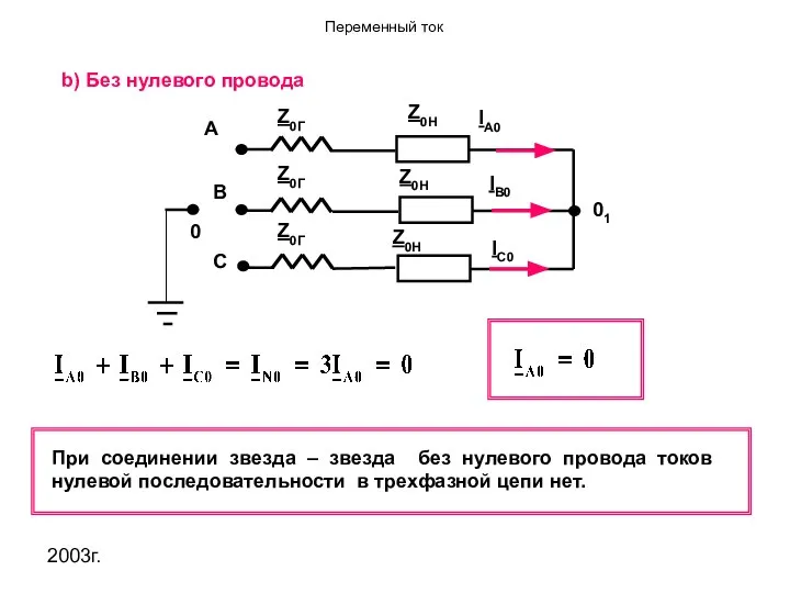 2003г. b) Без нулевого провода При соединении звезда – звезда без